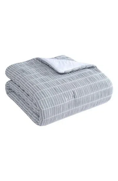 Tahari Stripe Seersucker 3-piece Comforter Set In Denim