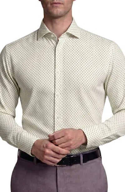 Tahari Textured Cotton Blend Dress Shirt In Beige