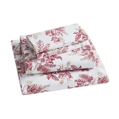 Tahari Toile 4-piece Triple Brushed Cotton Flannel Bed Sheet Set In Red