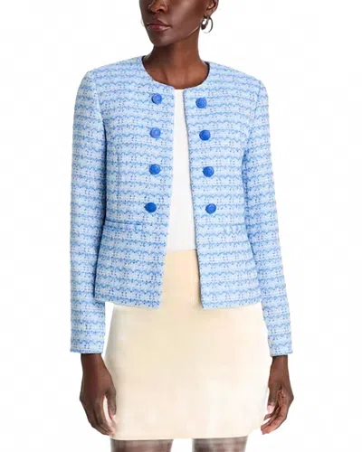 Tahari Tweed Open Front Blazer In Water Drop Tweed In Blue
