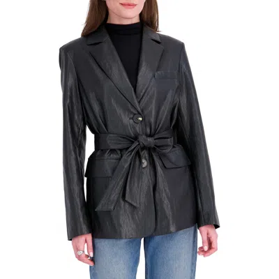 Tahari Valentina Belted Faux Leather Jacket In Black