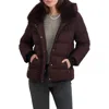 Tahari Vera Faux Fur Trim Hooded Puffer Coat In Burgundy