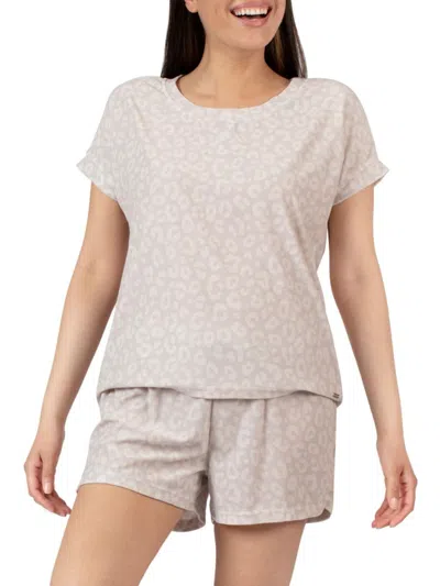 Tahari Women's 2-piece French Terry Top & Shorts Pajama Set In Grey Leopard