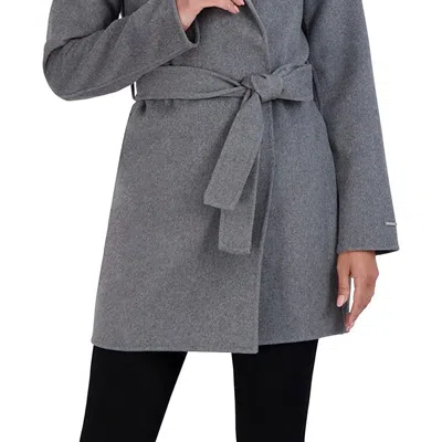 Tahari Women's Ash Gray Wool Wrap Coat Jacket Ella
