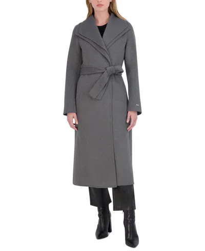 Tahari Women's Belted Wing-collar Wrap Coat In Ash