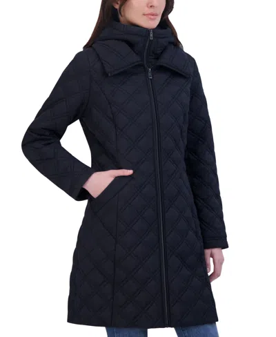 Tahari Women's Bibbed Hooded Quilted Coat In Navy