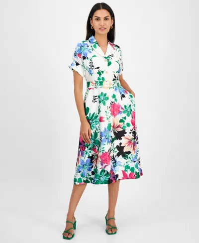 Tahari Women's Collared Short-sleeve Midi Shirtdress