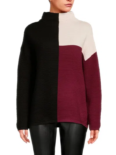 Tahari Women's Colorblock Drop Shoulder Sweater In Bordeaux Red Combo