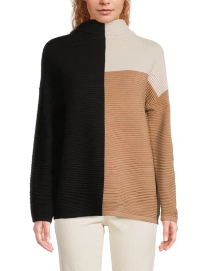 Tahari Women's Colorblock Funnelneck Sweater In Toasted Almond