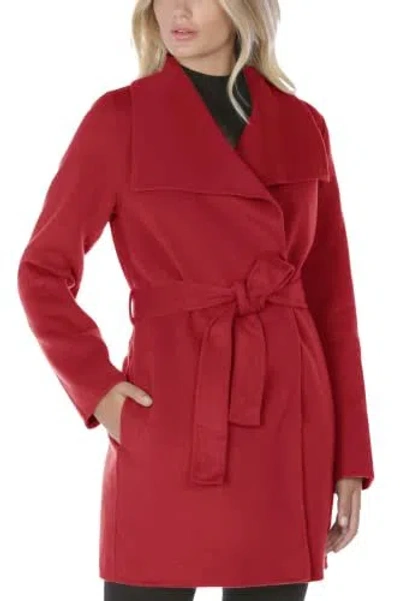 Tahari Women's Deep Red Wool Belted Coat Jacket