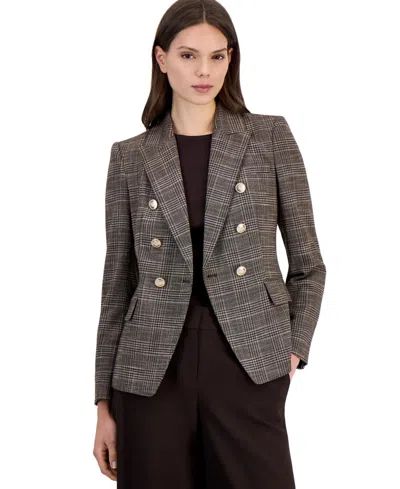Tahari Women's Double Breasted Plaid Stretch Blazer In Multi