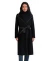 Tahari Women's Double Faced Faux Leather Trimmed Long Wool-blend Coat In Black
