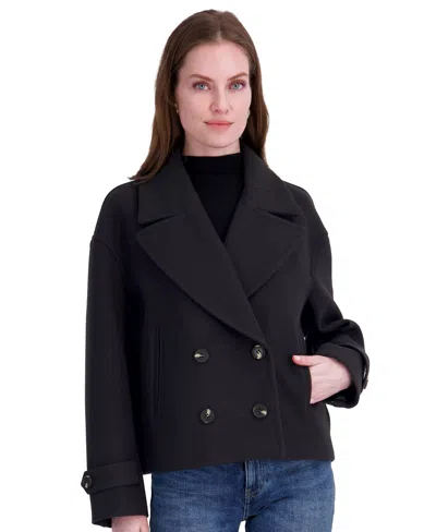 Tahari Women's Double-breasted Notch-collar Cropped Coat In Black