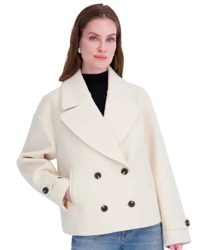 Tahari Women's Double-breasted Notch-collar Cropped Coat In White