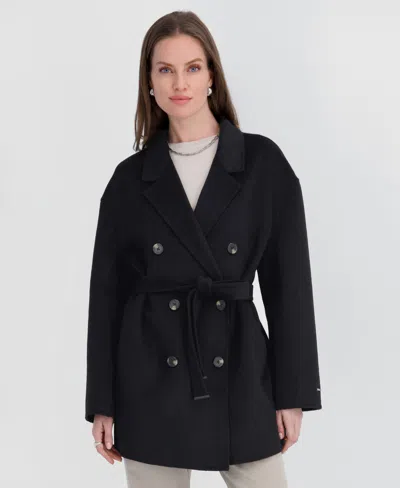 Tahari Women's Double-faced Belted Coat In Black