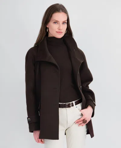 Tahari Women's Double-faced Funnel Neck Coat In Chocolate