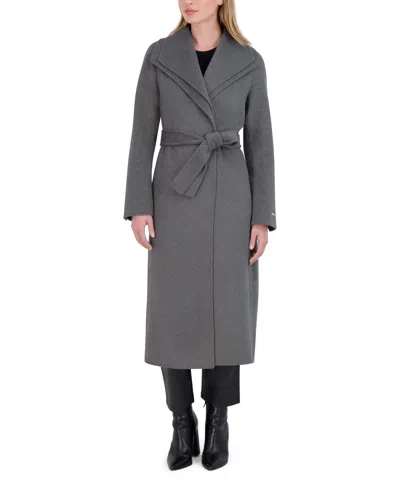 Tahari Women's Elliot Slim Fit Wool Blend Wrap Coat, Ash In Gray