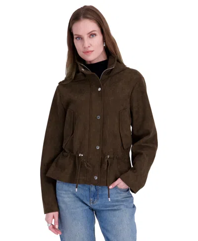Tahari Women's Faux Suede Hooded Anorak Coat In Brown