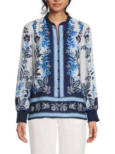 Tahari Women's Floral Blouse In Blue Multi