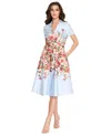Tahari Women's Floral-print Textured Fit & Flare Dress In Ice Blue Coral
