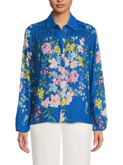 Tahari Women's Floral Shirt In Blue Multi