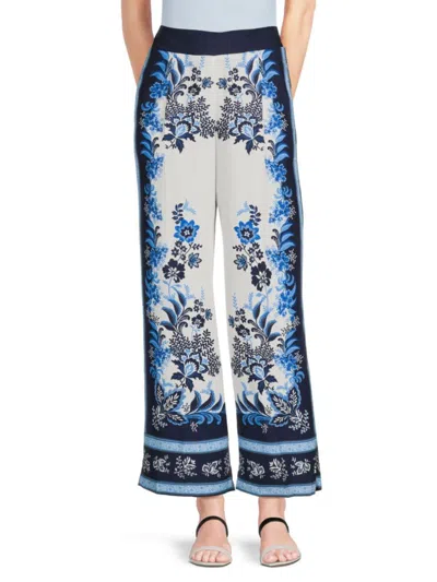 Tahari Women's Floral Wide Leg Pants In Blue Multi