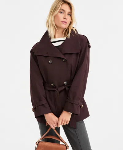Tahari Women's Funnel-neck Belted Trench Coat In Burgundy