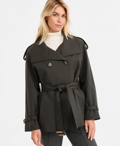 Tahari Women's Funnel-neck Belted Trench Coat In Deep Forest