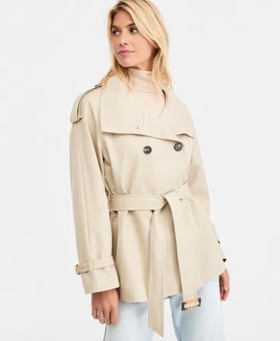 Tahari Women's Funnel-neck Belted Trench Coat In Light Khaki