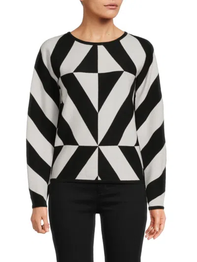 Tahari Women's Geometric Dolman Sleeve Sweater In Black White