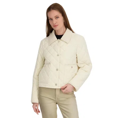 Tahari Women's Haly Quilted Lightweight Water-repellent Short Jacket W/corduroy Collar In Neutral
