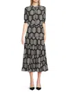 Tahari Women's Honeycomb Print Fit-&-flare Midi-dress In Black