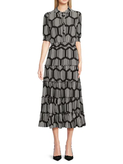 Tahari Women's Honeycomb Print Fit-&-flare Midi-dress In Black