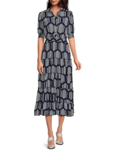 Tahari Women's Honeycomb Print Fit-&-flare Midi-dress In Multi