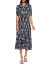 Tahari Women's Honeycomb Print Fit-&-flare Midi-dress In Navy