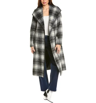 Tahari Women's Julianne Plaid Mid-length Wool-blend Coat, Black/white In Multi