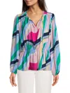 Tahari Women's Kaleidosco Pleated Peplum Top In Blue Multi