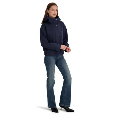 Tahari Women's Leone Hooded Rain Bomber Water-resistant Softshell Jacket W/patch Pockets In Blue