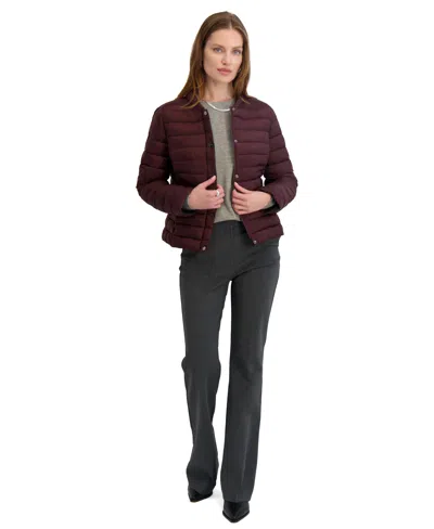 Tahari Women's Lightweight Quilted Stretch Jacket With Snap Closure In Brown