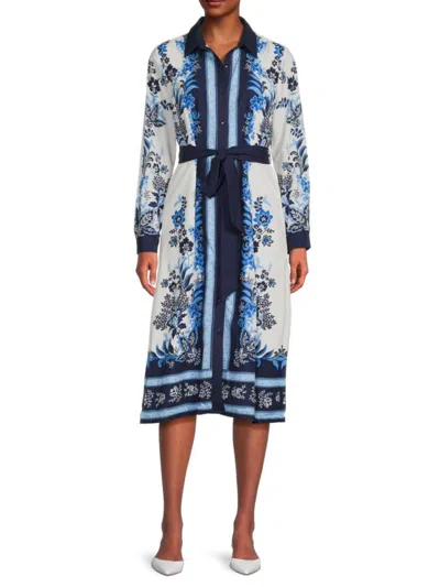 Tahari Women's Marina Floral Midi Shirtdress In Blue Multi
