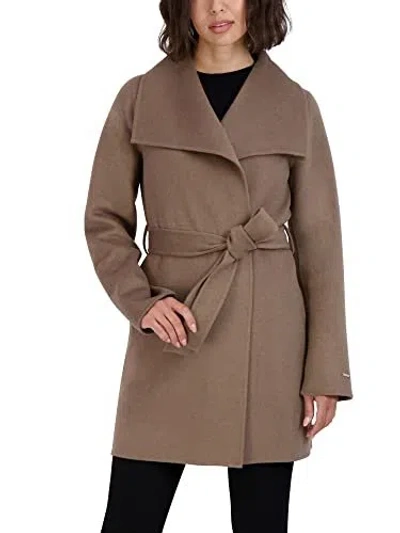 Tahari Women's Mink Wool Wrap Coat Belted Jacket In Brown