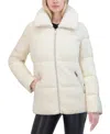 Tahari Women's Mixed-media Stand-collar Puffer Coat In Cream