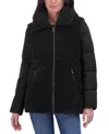 Tahari Women's Mixed-media Stand-collar Puffer Coat In Noir