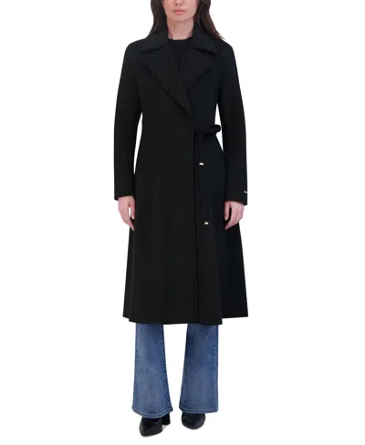 Tahari Women's Notched-collar Side-tie Wrap Coat In Black