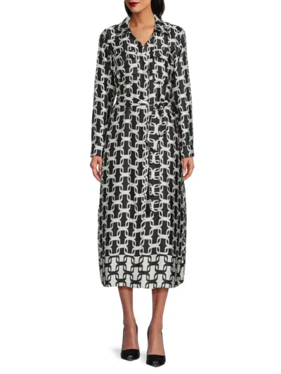 Tahari Women's Print Midi Shirtdress In Black White