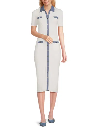 Tahari Women's Ribbed Sheath Midi-dress In White Star Denim
