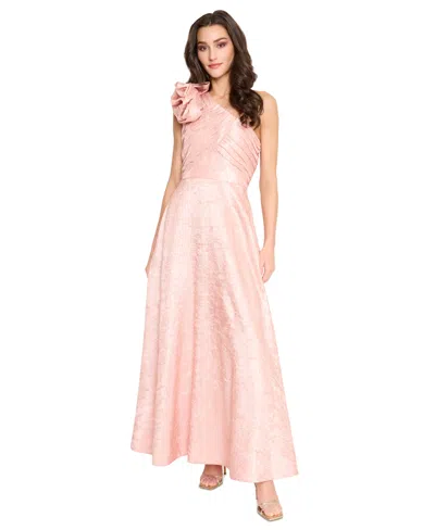 Tahari Women's Rosette-trim One-shoulder Pleated-bodice Gown