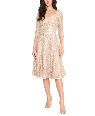 Tahari Women's Sequined Sweetheart-neck Midi Dress In Champagne
