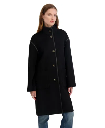 Tahari Sydney Wool Blend Longline Coat In Blue