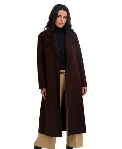 Tahari Women's Slim Fit Double-faced Wool Blend Belted Wrap Coat In Brown